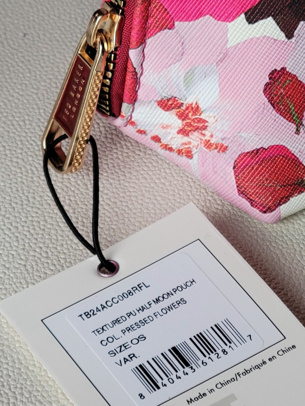 Ted Baker Half Moon Textured Pressed Flowers Print Pink Multi Cosmetic Case - Picture 8 of 11